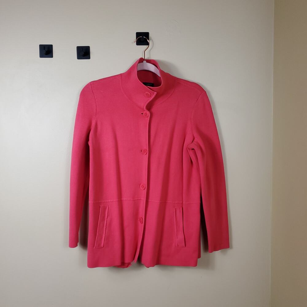 Talbots Women's Button-Up Long Sleeve Knit Cardigan Sweater in Pink Size XP
